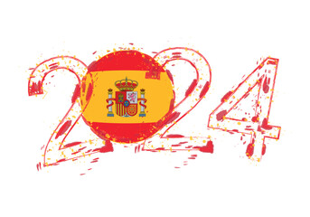 2024 Year in grunge style with flag of Spain.