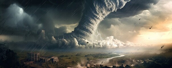 Tornado photo realistic illustration - Generative AI.