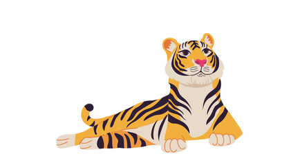 Powerful tiger vector illustration. Sitting tiger isolated on white. Bengal tiger vector illustration. The tiger lies
