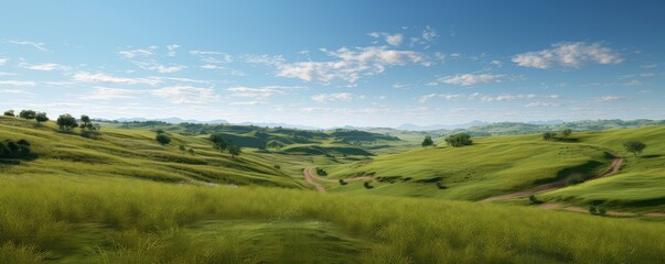 Fototapeta na wymiar Peaceful countryside photo realistic illustration - Generative AI.