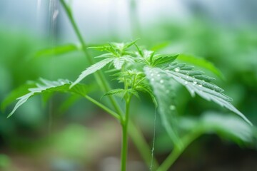 closeup of a young marijuana bud growing in a greenhouse
