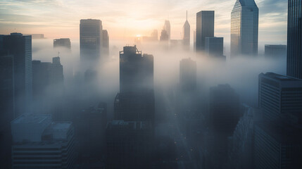Misty Sunrise Over Urban Skyline