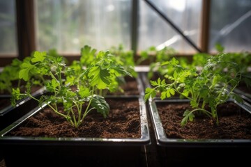 shot of two young plants growing in a greenhouse