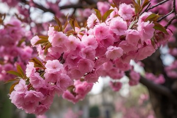 Obraz premium close up of pinkish flowers blossoming on a tree in a park