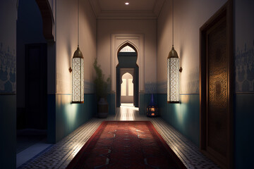 Moroccan style hallway interior in luxury house or hotel.