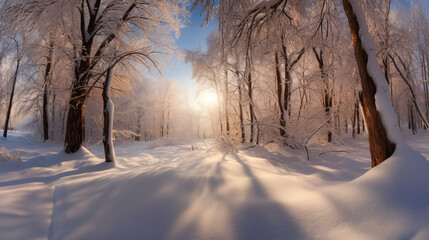 Sunny Winter Landscape with Snow-Covered Trees