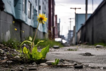 dandelion thriving in harsh urban environment