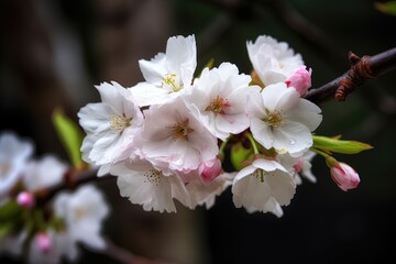 Fototapeta premium closeup of pinkish white cherry blossoms on a branch