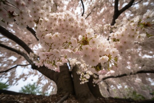 closeup of a tree with sweet smelling cherry blossoms on branches