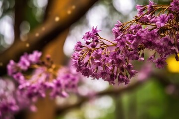 closeup of flowers on a tree with bokeh copy space