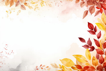 Fototapeta na wymiar Simple aesthetic autumn inspired autumn watercolor background with leaves and nature elements.
