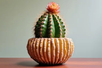 Photo sur Plexiglas Cactus a short, round cactus in a terracotta pot