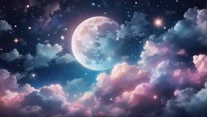 Fototapeta na wymiar Backgrounds Night Sky With Stars And Moon Beautiful Clouds Generative