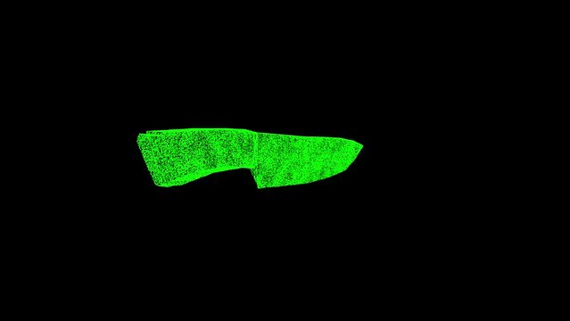 3D kitchen knife rotates on black background. Kitchen Equipment concept. Cooking. Business advertising backdrop. For title, text, presentation. 3d animation 60 FPS