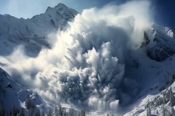 Fototapeta na wymiar Snow avalanche on high mountain. Generative AI