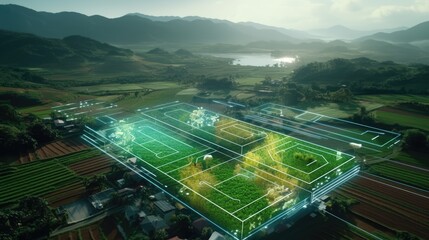 Digital Agricultural Biotechnology Holographic plant concept for biotechnology or bioengineering.