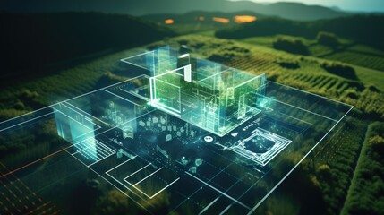 Digital Agricultural Biotechnology Holographic plant concept for biotechnology or bioengineering.