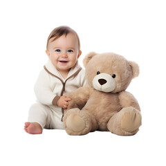 baby with teddy bear on transparent background PNG