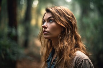 Obraz premium shot of a young woman looking thoughtful while walking through the forest