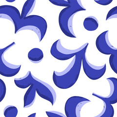 Seamless pattern with abstract hand drawn blue shapes. Vector texture