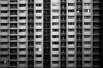 Fototapeta na wymiar Monochrome close-up of Hong Kong commercial building. Generative AI