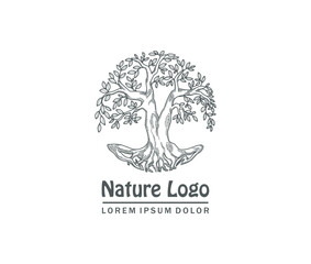 Obraz premium Tree and roots silhouette logo in circle shape 