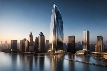 Obraz premium Modern Skyscraper Cityscape at Dusk