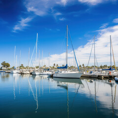 Fototapeta na wymiar sailboats anchored in a harbor on a sunny day.