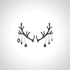 Gordijnen deer antlers with christmas tree toy balls on horns icon © Gunel