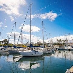 Fototapeta na wymiar sailboats anchored in a harbor on a sunny day.