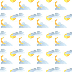 Fototapeta premium sun moon month cloud painted watercolor,