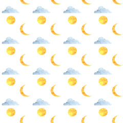 sun moon month cloud painted watercolor,