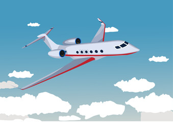 Fototapeta na wymiar Vector illustration of Plane flying in the blue sky with white clouds. plane vector, aeroplan, plane flying in sky, airplane vector, sky flight, aeroplane vector, flight. 