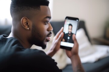 shot of a young man looking at his phone and using online video chat with a friend
