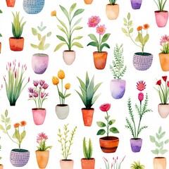 Watercolor Plants Pattern