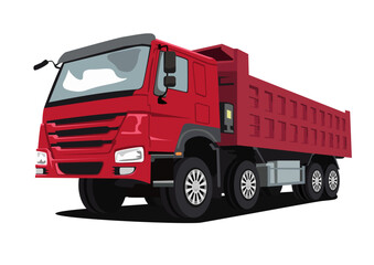 Vector illustration of red dump truck. tipper dump truck, tipper truck, sand tipper truck, heavy tipper trucks, double axle tipper truck.
