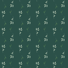 pattern with twigs leaves painted in watercolor