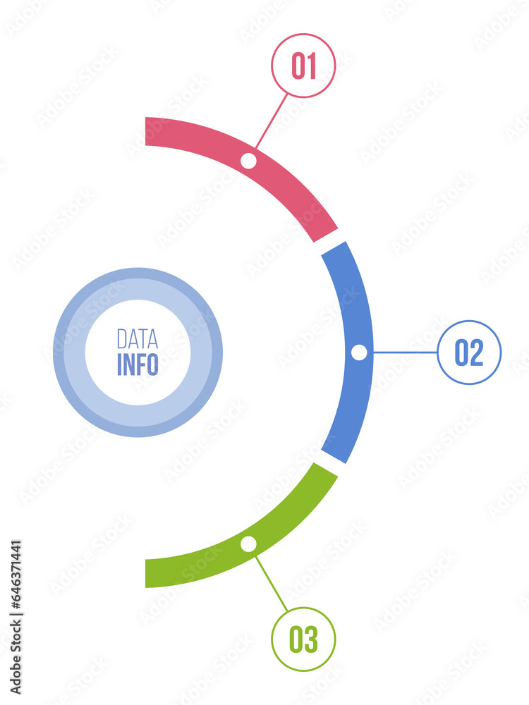 Wall mural infographic vector color template. circular chart with 3 options, steps or parts. process chart for 