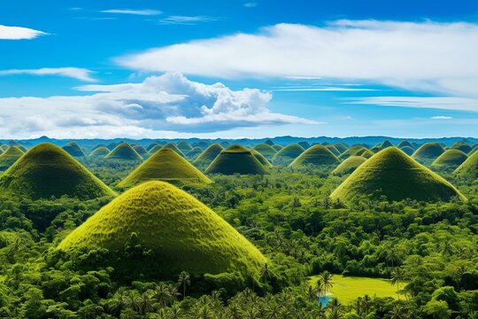colorful depiction of the hilly landscape on Bohol, PH. Generative AI