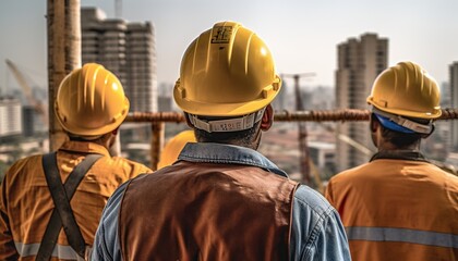 group of engineer on a construction site. Working on the roof .