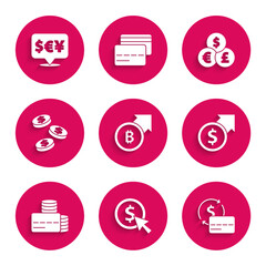 Set Financial growth and bitcoin, Coin money with dollar, Credit card, Currency exchange and icon. Vector