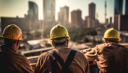 Fototapeta premium group of engineer on a construction site. Working on the roof .