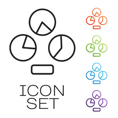 Black line Pie chart infographic icon isolated on white background. Diagram chart sign. Set icons colorful. Vector