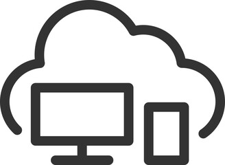 Technology icon vector cloud computing connection. Big data global server. Line design symbol.