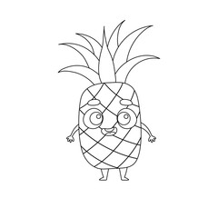Coloring page funny pineapple. Coloring book for kids. Educational activity for preschool years kids and toddlers with cute animal. Vector illustration