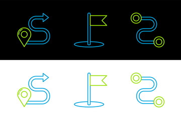 Set line Route location, and Flag icon. Vector