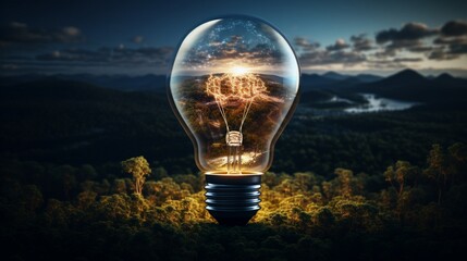 Create a visually striking image of a light bulb with a solar panel as its base, capturing the essence of solar energy harvesting