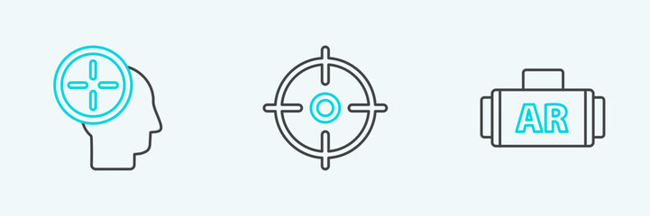 Set line Ar, augmented reality, Head hunting concept and Target sport icon. Vector