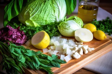 freshly chopped cabbage and ingredients before fermenting