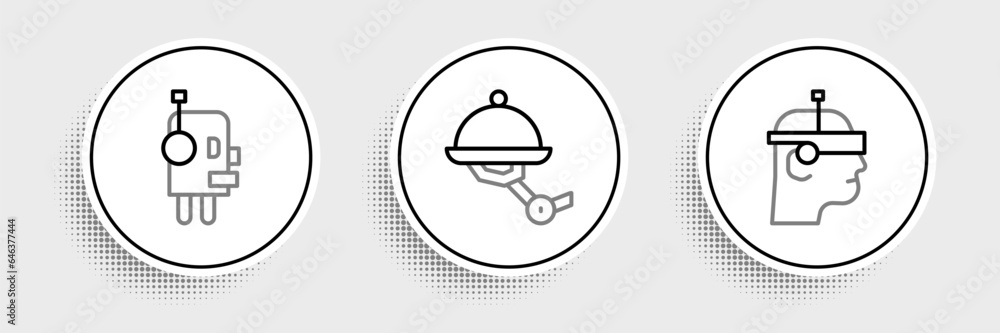 Poster set line smart glasses, robot and waiter robot icon. vector